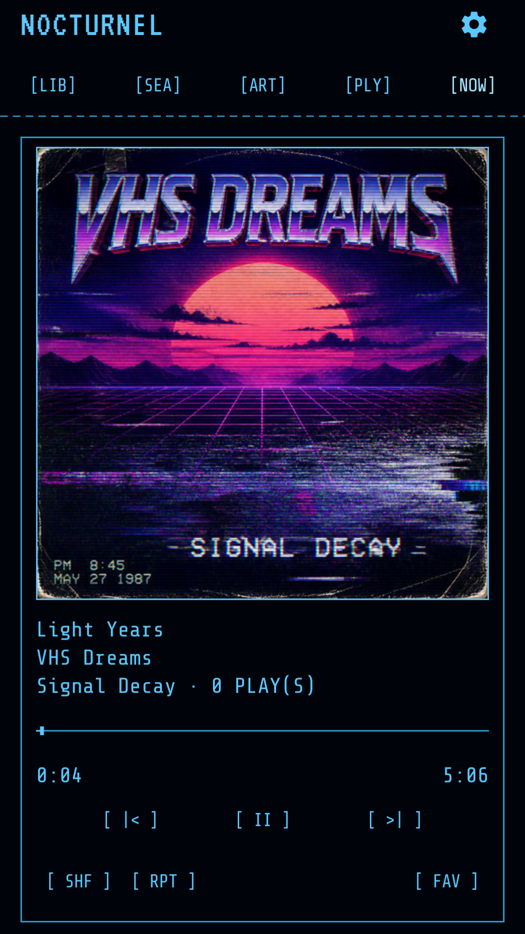 NocturneL Now Playing with album artwork and playback controls
